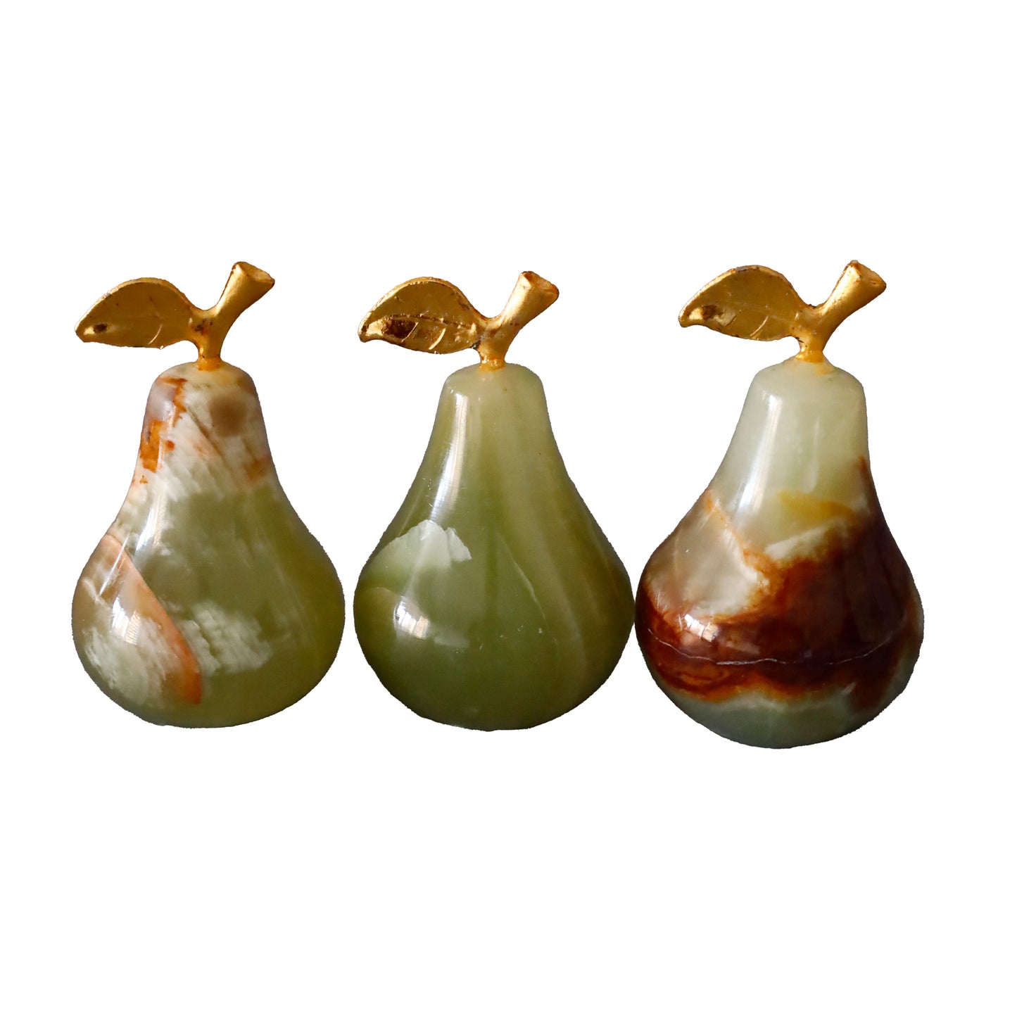 Doğal Oniks Taş Armut Seti – 1,5 inç Dekoratif El Yapımı Biblo- 3lü set