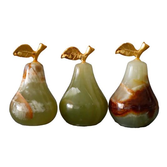 Doğal Oniks Taş Armut Seti – 1,5 inç Dekoratif El Yapımı Biblo- 3lü set