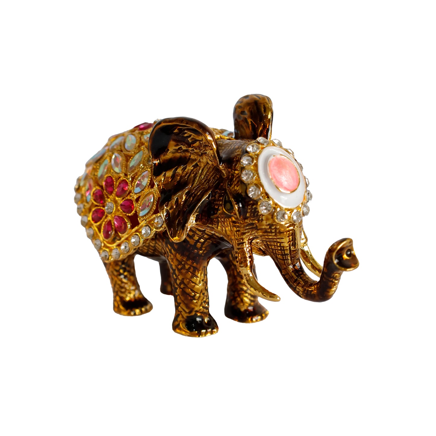 Kristal Taşlı Metal Fil Biblo – 12x7 cm – El Yapımı Dekoratif Süs Eşyası – Şans ve Bereket Sembolü – Kırmızı / Mavi / Siyah Renk Seçenekli