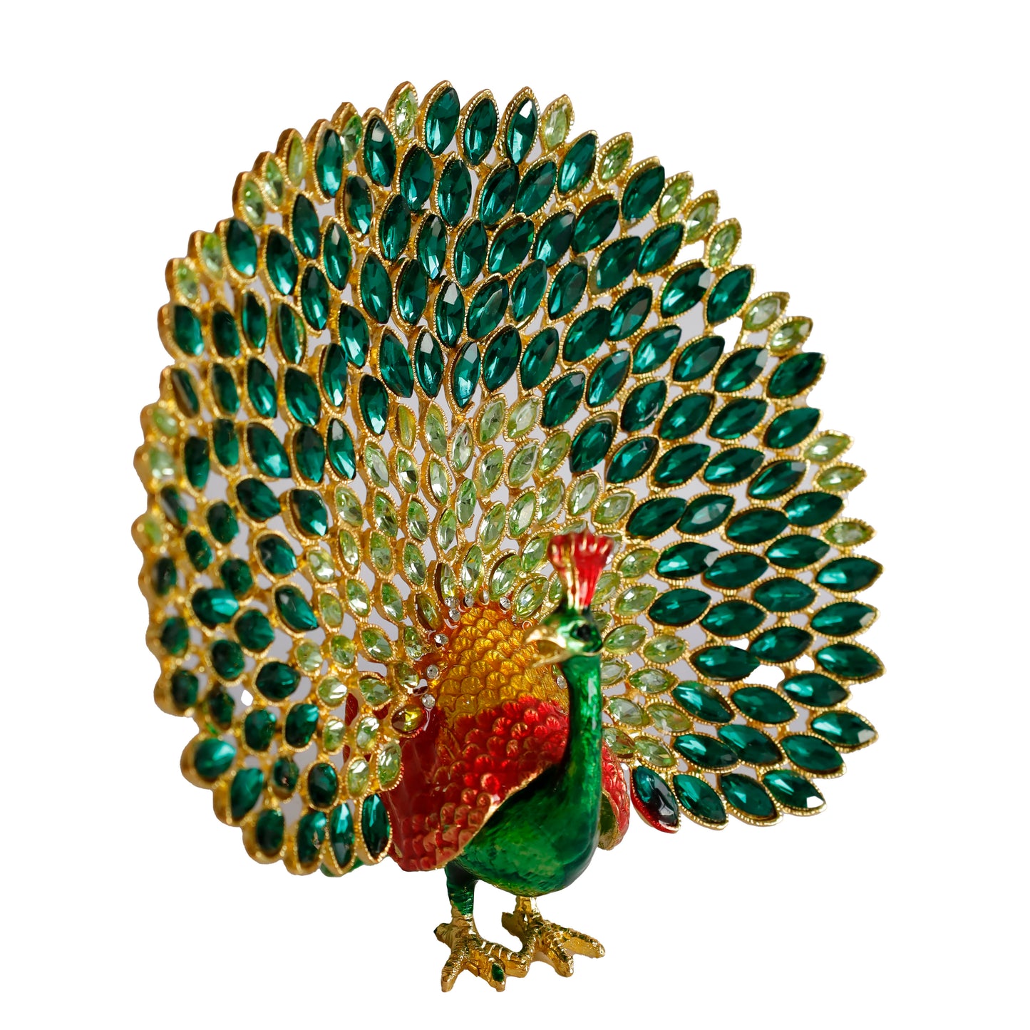 Kristal Taşlı Metal Tavus Kuşu Biblo – El İşçiliği Dekoratif Figür – 17x16 cm – Lüks Ev & Ofis Süs Eşyası