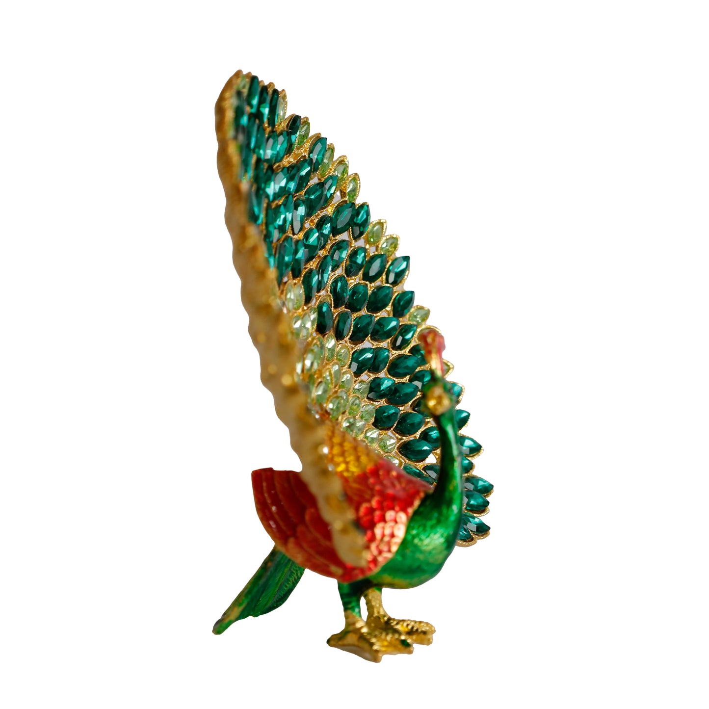 Kristal Taşlı Metal Tavus Kuşu Biblo – El İşçiliği Dekoratif Figür – 17x16 cm – Lüks Ev & Ofis Süs Eşyası