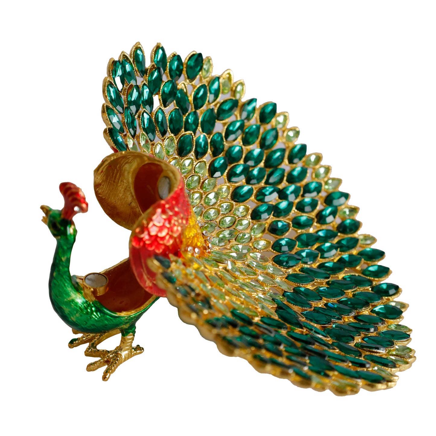 Kristal Taşlı Metal Tavus Kuşu Biblo – El İşçiliği Dekoratif Figür – 17x16 cm – Lüks Ev & Ofis Süs Eşyası