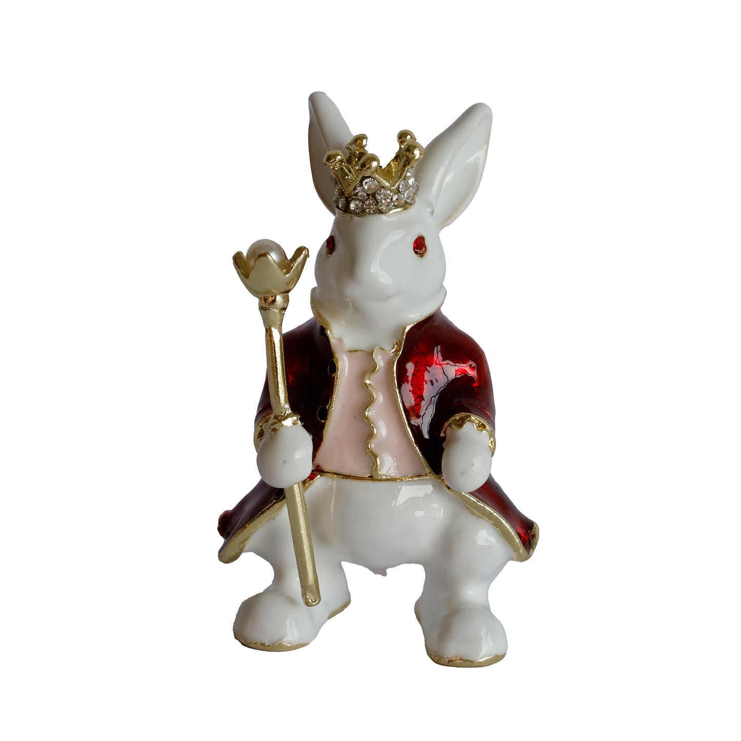 Dekoratif Kral Tavşan Biblo, Kristal Taşlı Metal, 7 cm, 4.5 cm, Hediye Kutulu