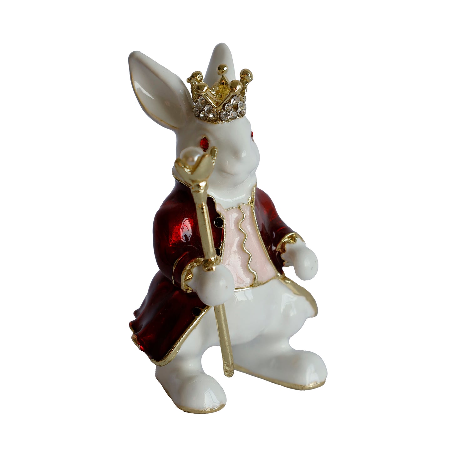 Dekoratif Kral Tavşan Biblo, Kristal Taşlı Metal, 7 cm, 4.5 cm, Hediye Kutulu