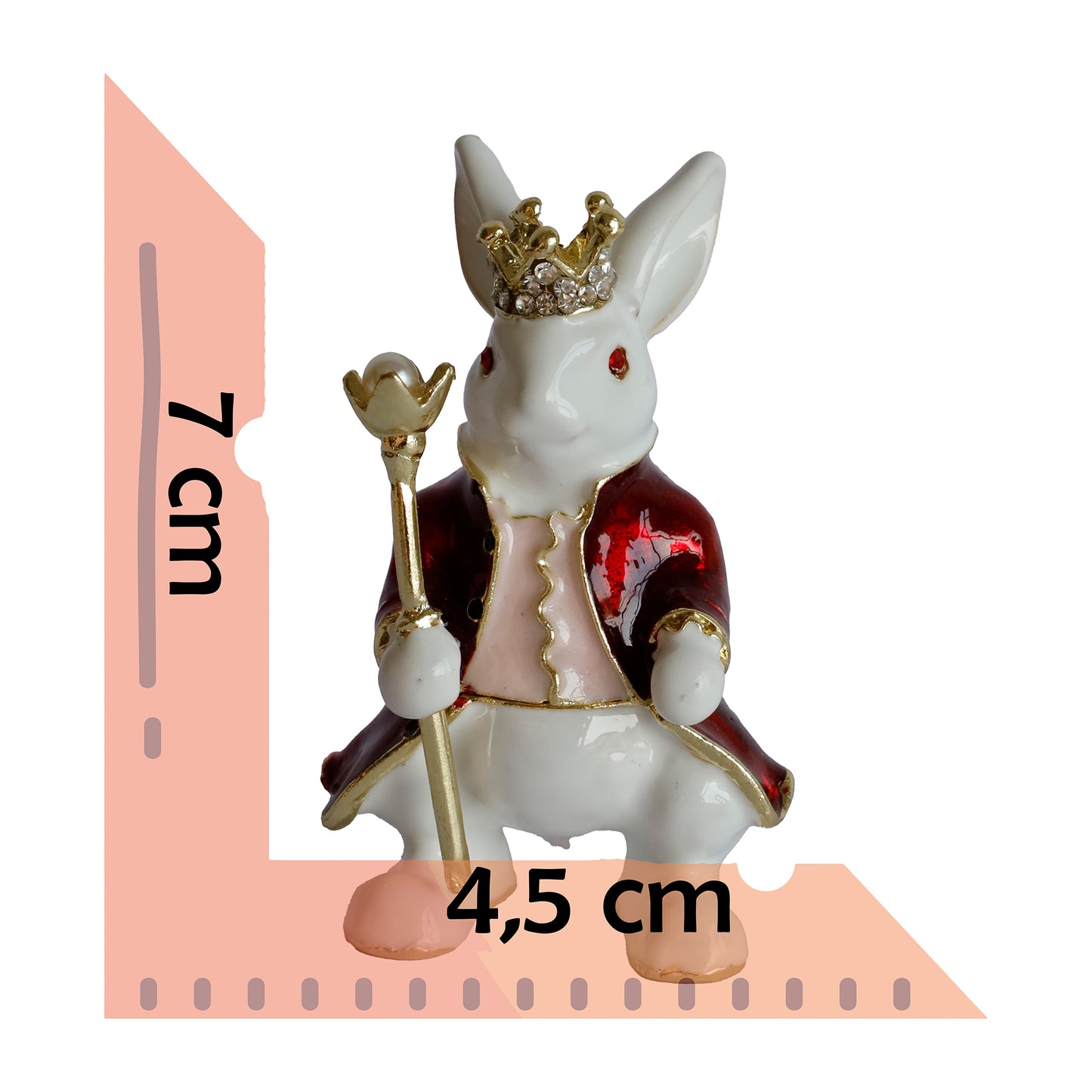 Dekoratif Kral Tavşan Biblo, Kristal Taşlı Metal, 7 cm, 4.5 cm, Hediye Kutulu