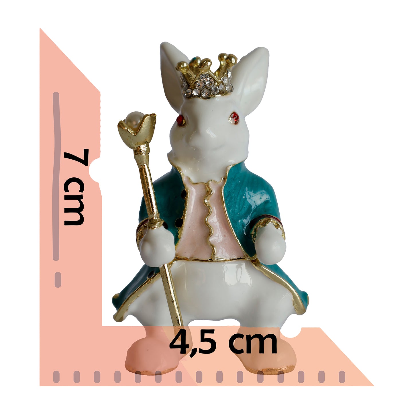 Dekoratif Kral Tavşan Biblo, Kristal Taşlı Metal, 7 cm, 4.5 cm, Hediye Kutulu