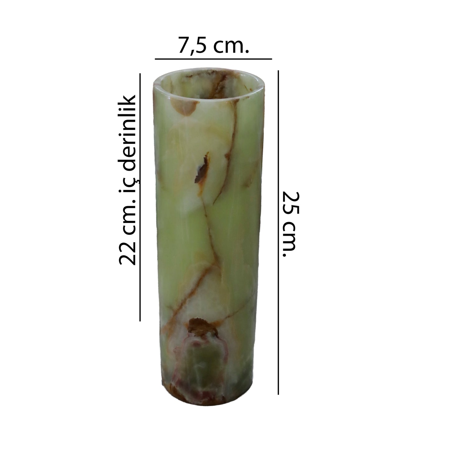 Doğal Oniks Taşından Silindir Vazo - 25 cm Şık Dekoratif Parça