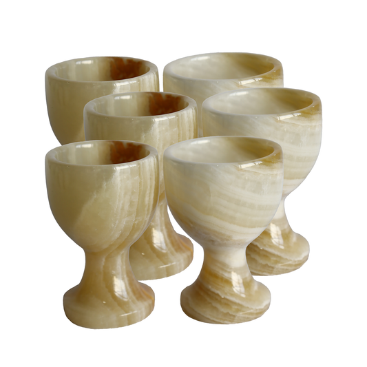 Bal Oniks Doğal Taş Yumurta Kadehi Seti – El Yapımı Dekoratif 2’li / 6’lı Takım, Şık Ev Aksesuarı