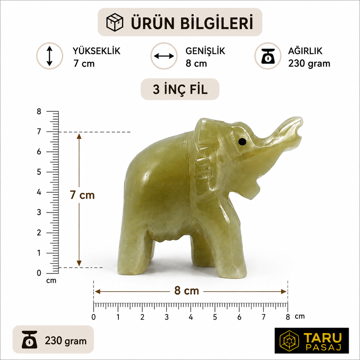 3 İnç Oniks Fil Biblo – Feng Shui Bereket Sembolü, Doğal Taş Dekoratif Fil, 7x8 cm