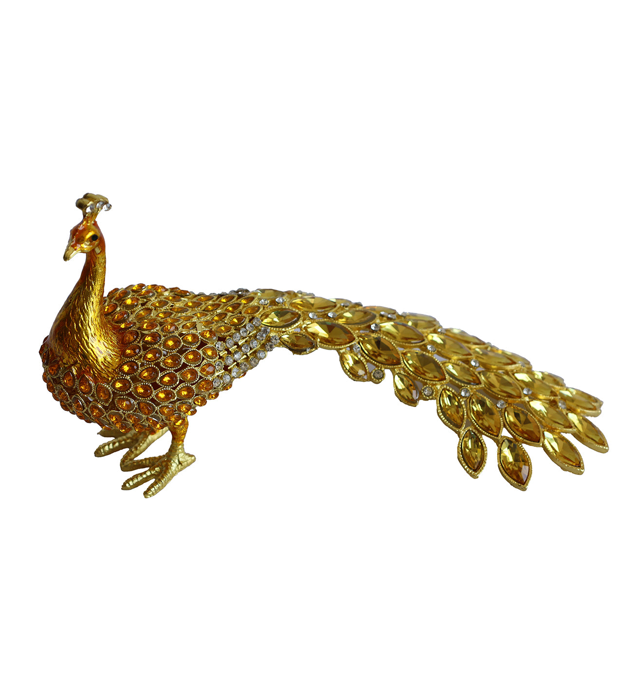 Kristal Taşlı Tavus Kuşu Biblo ve Mücevher Kutusu – 12x22x9 cm, Hediyelik Dekoratif Figür