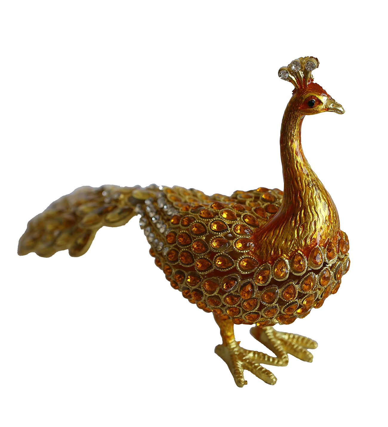Kristal Taşlı Tavus Kuşu Biblo ve Mücevher Kutusu – 12x22x9 cm, Hediyelik Dekoratif Figür