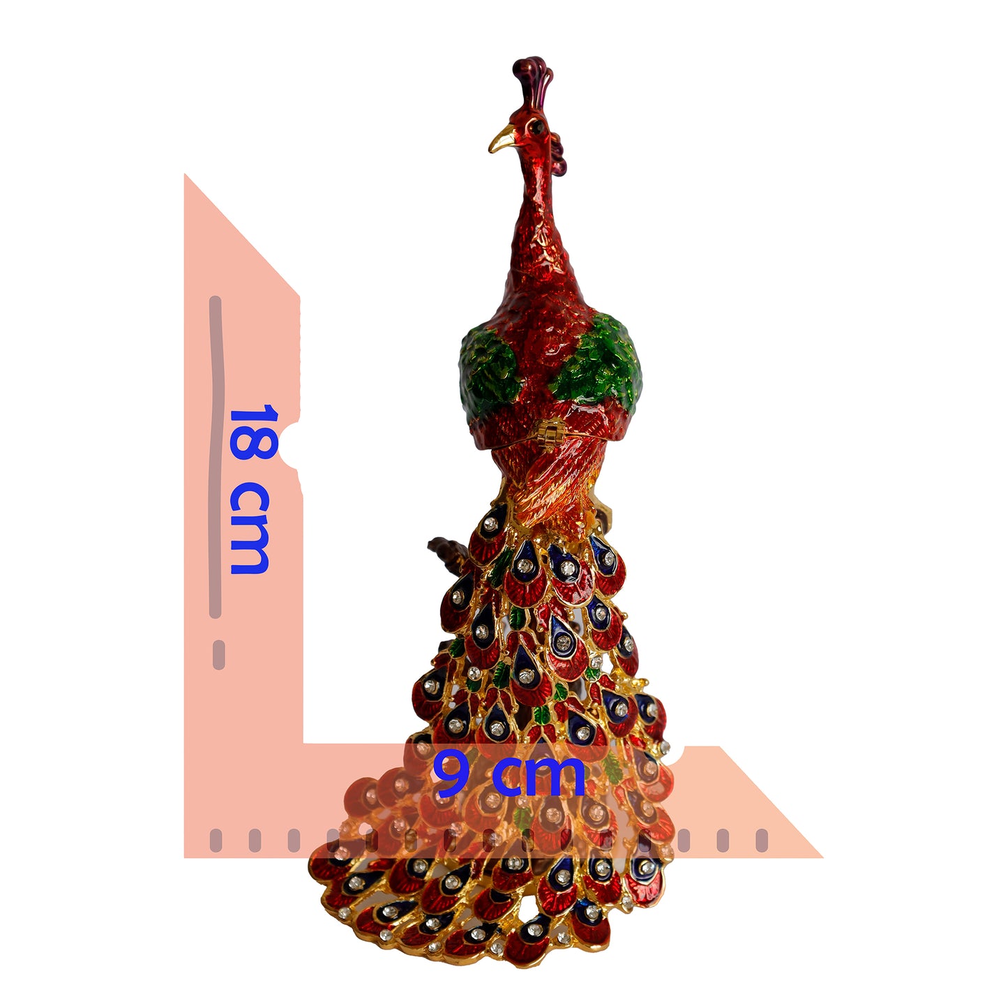 Kristal Taş İşlemeli Metal Tavus Kuşu Biblo – Ağaç Üzerinde Dekor – 18x9 cm