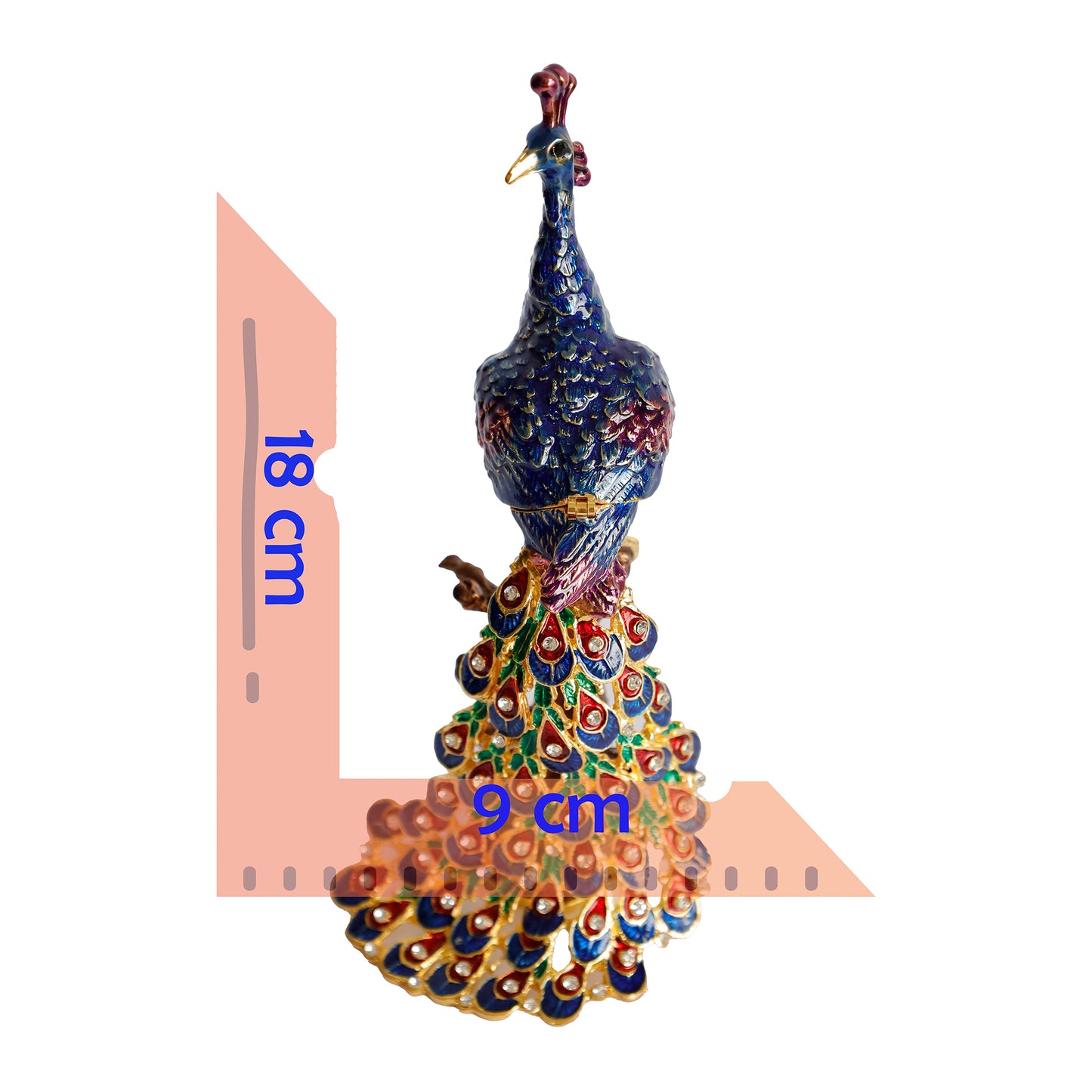 Kristal Taş İşlemeli Metal Tavus Kuşu Biblo – Ağaç Üzerinde Dekor – 18x9 cm