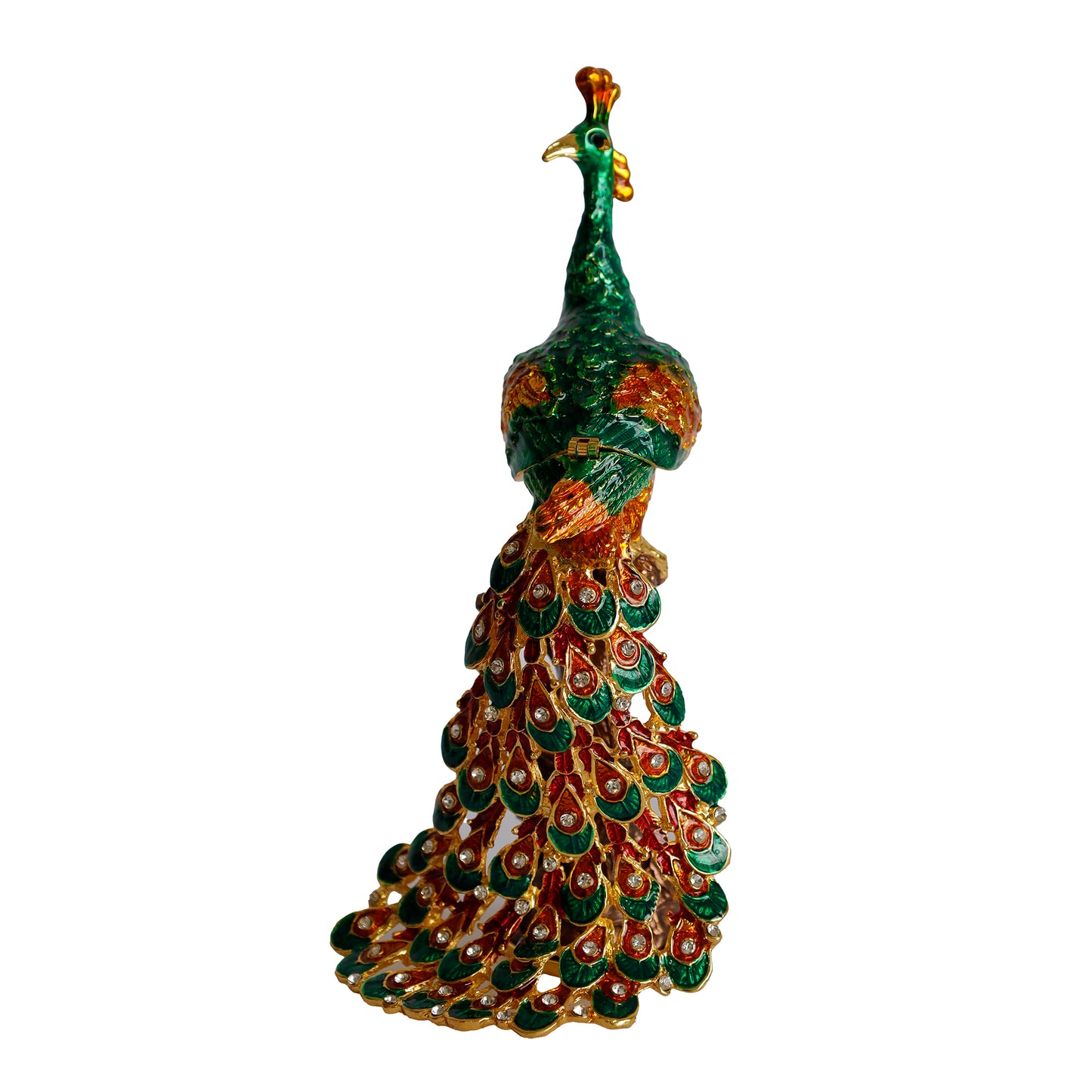 Kristal Taş İşlemeli Metal Tavus Kuşu Biblo – Ağaç Üzerinde Dekor – 18x9 cm