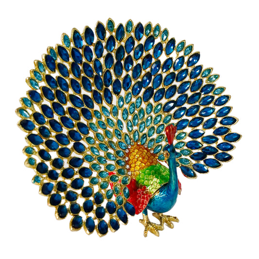 "Lüks Kristal Taşlı Metal Tavus Kuşu - Kırmızı Dekoratif Aksesuar"