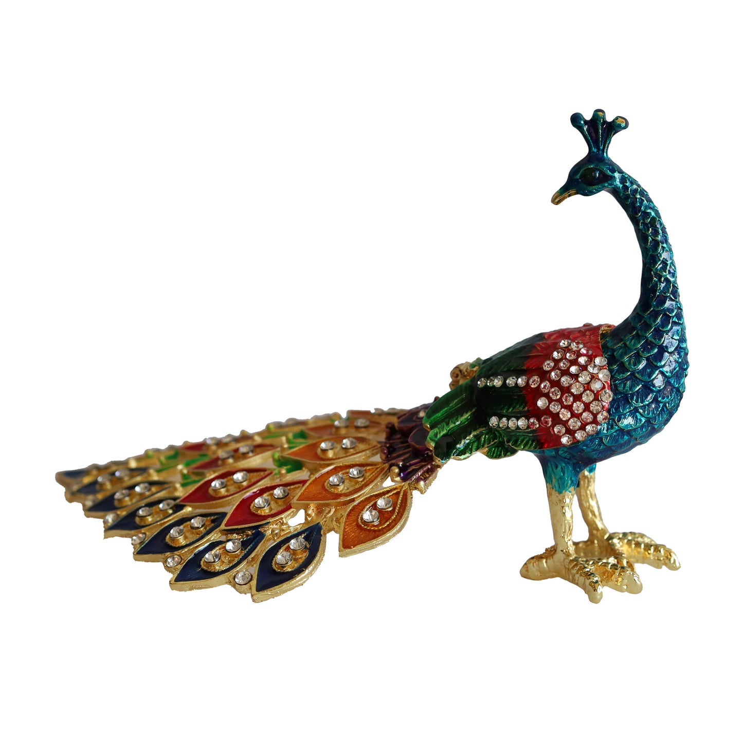 Kristal Taşlı Metal Tavus Kuşu Biblo – Dekoratif ve Şık Aksesuar