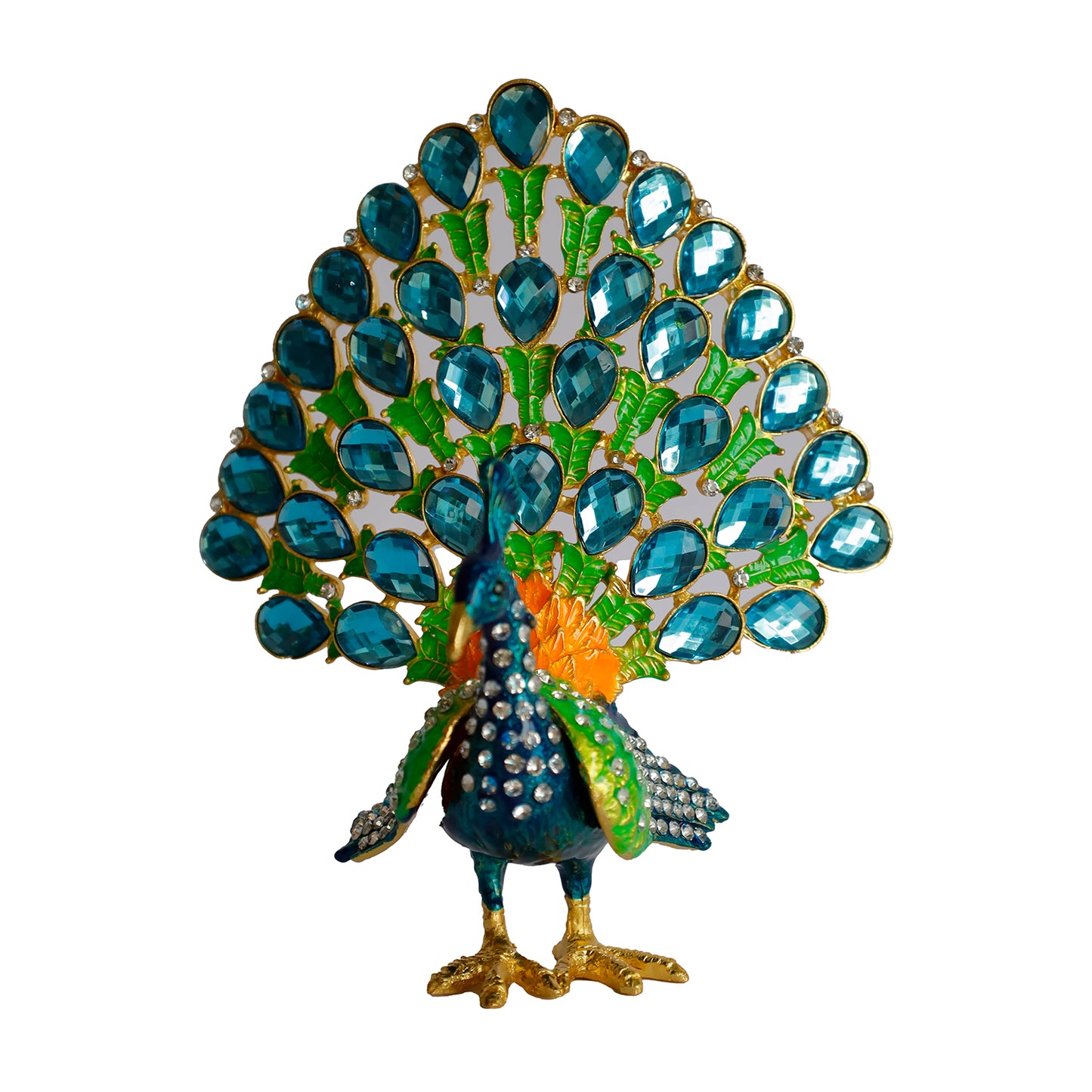 Kristal Taş İşlemeli Metal Tavus Kuşu Biblo – Dekoratif Şık Tasarım, 14x12 cm