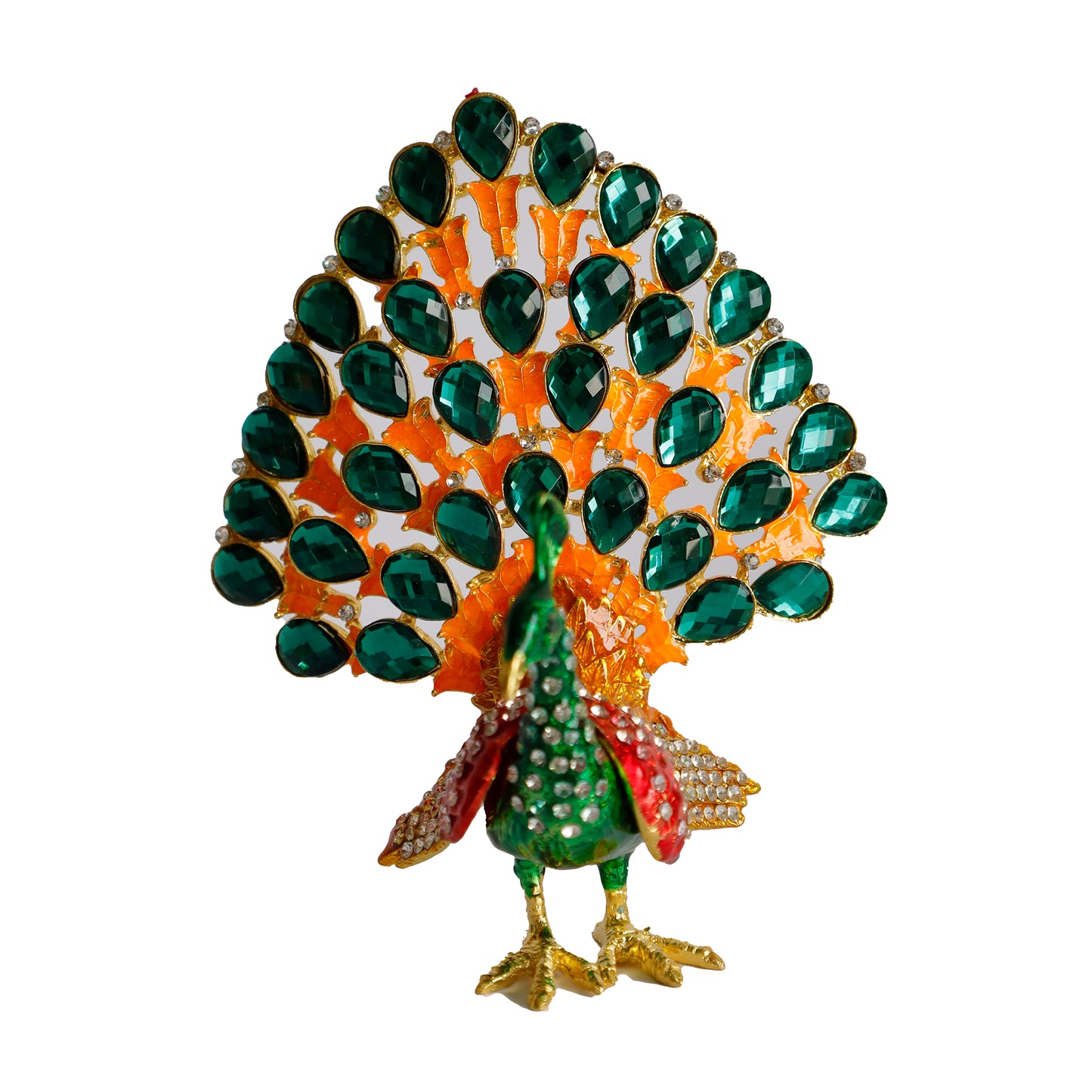 Kristal Taş İşlemeli Metal Tavus Kuşu Biblo – Dekoratif Şık Tasarım, 14x12 cm