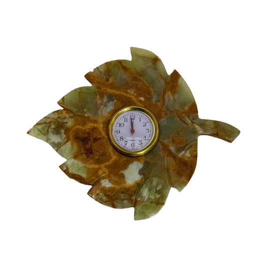 Doğal Oniks Taş Yaprak Desenli Duvar Saati, 8 inç