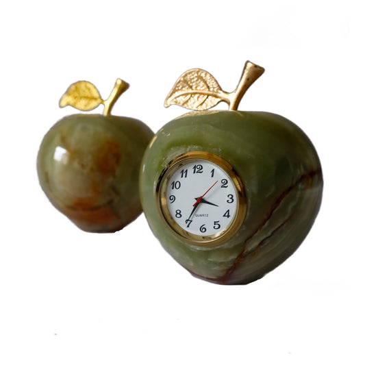 Onyx Doğal Taş Elma Figür ve Elma Masa Saati - Zarif Dekorasyon
