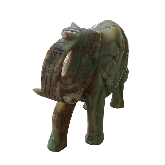 "El Yapımı Oniks Doğal Taş Fil Heykeli - Güç ve Bereket Simgesi"