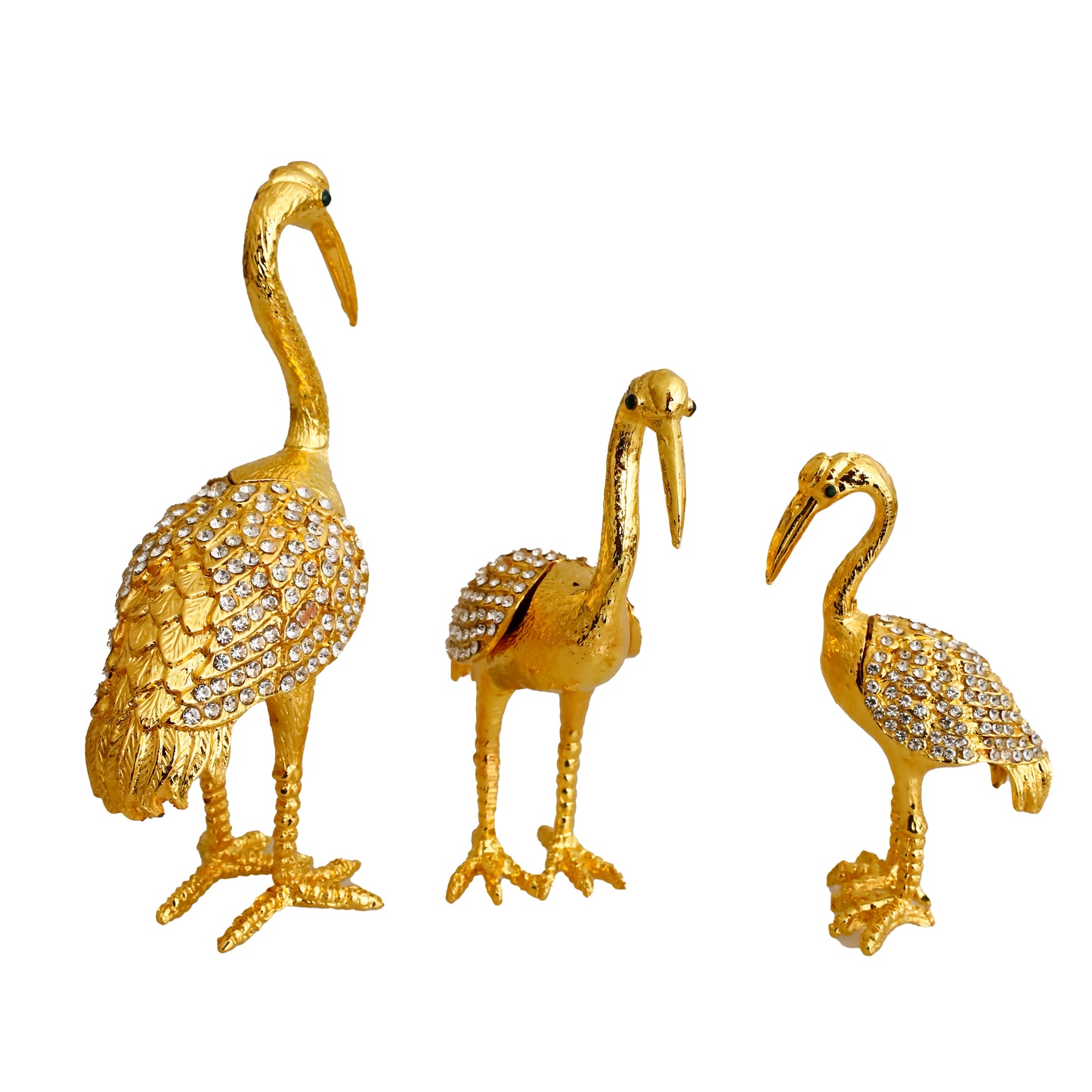 "Kristal Taş İşlemeli Metal Flamingo Ailesi - Şık ve Dekoratif Ürün"