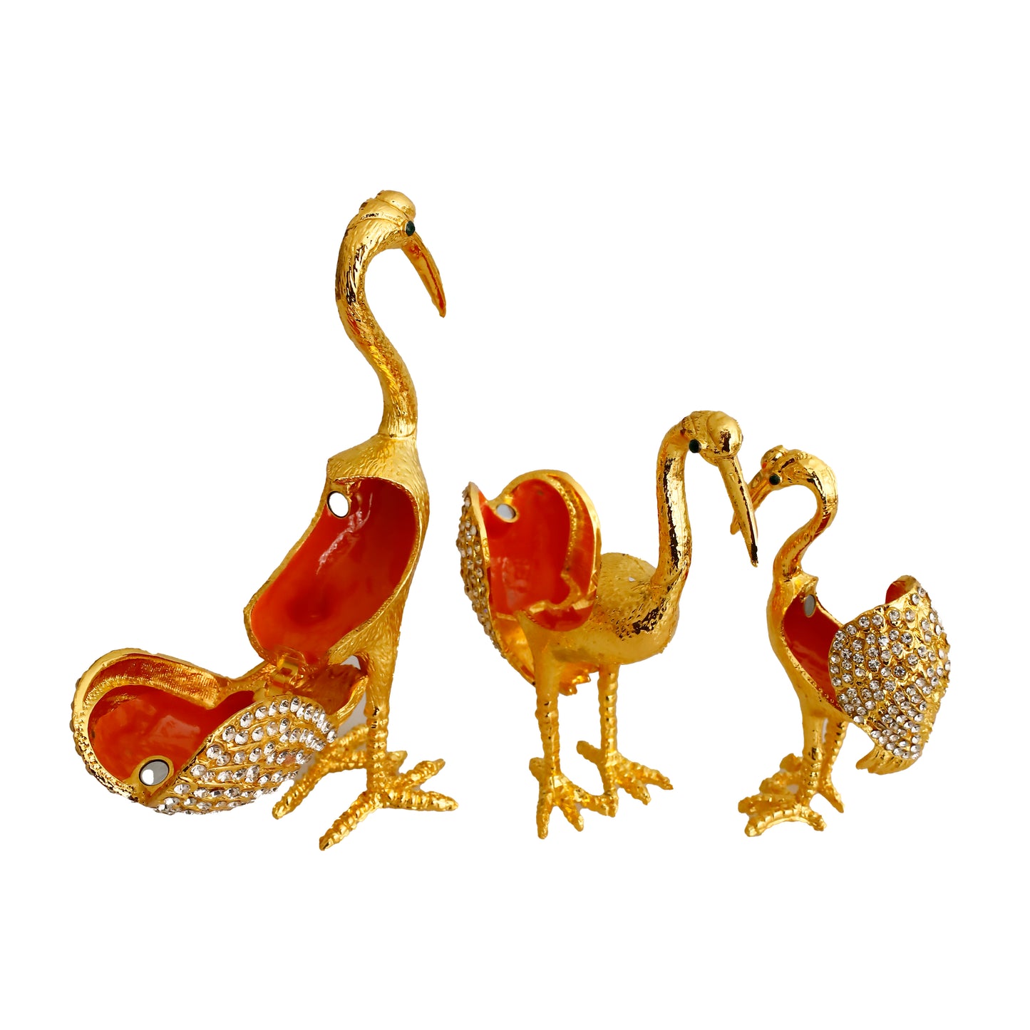 "Kristal Taş İşlemeli Metal Flamingo Ailesi - Şık ve Dekoratif Ürün"
