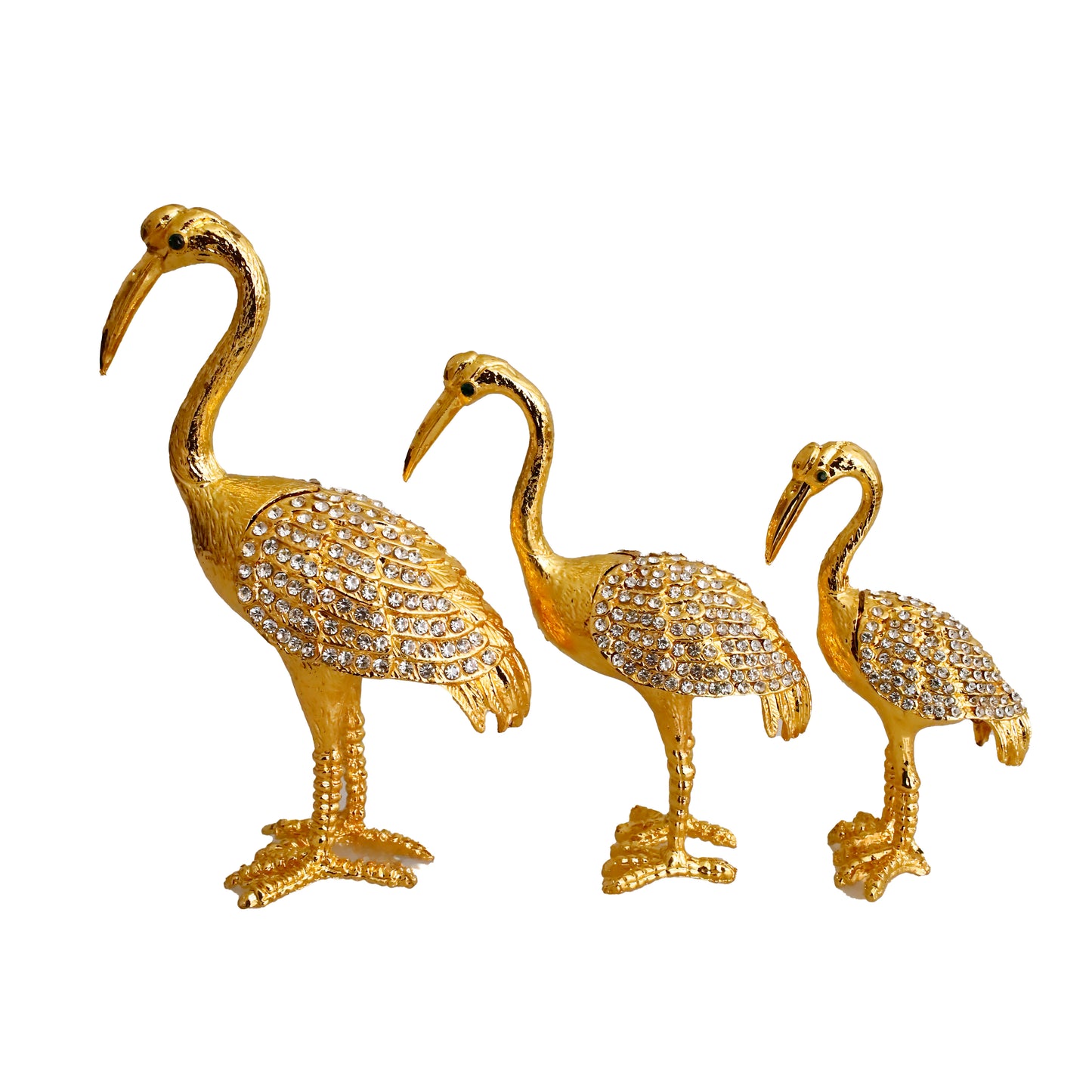 "Kristal Taş İşlemeli Metal Flamingo Ailesi - Şık ve Dekoratif Ürün"