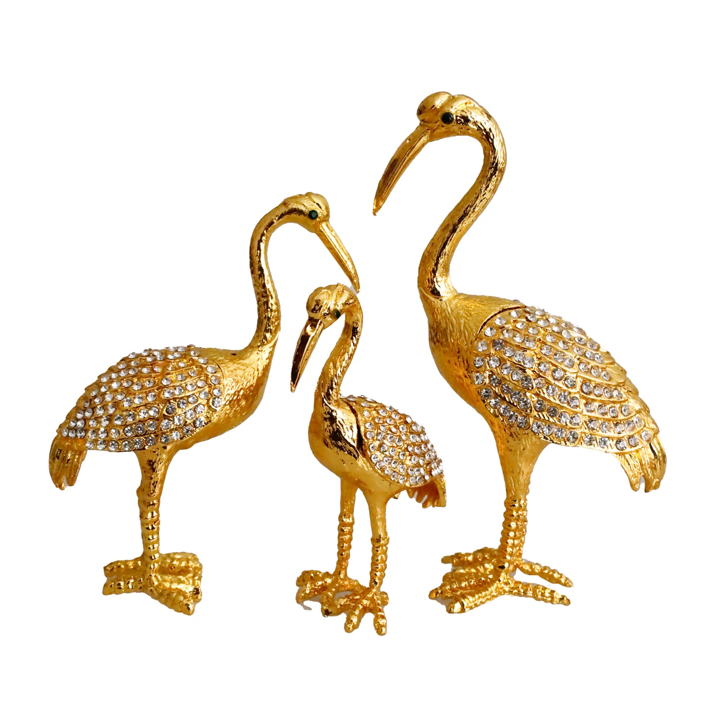 "Kristal Taş İşlemeli Metal Flamingo Ailesi - Şık ve Dekoratif Ürün"