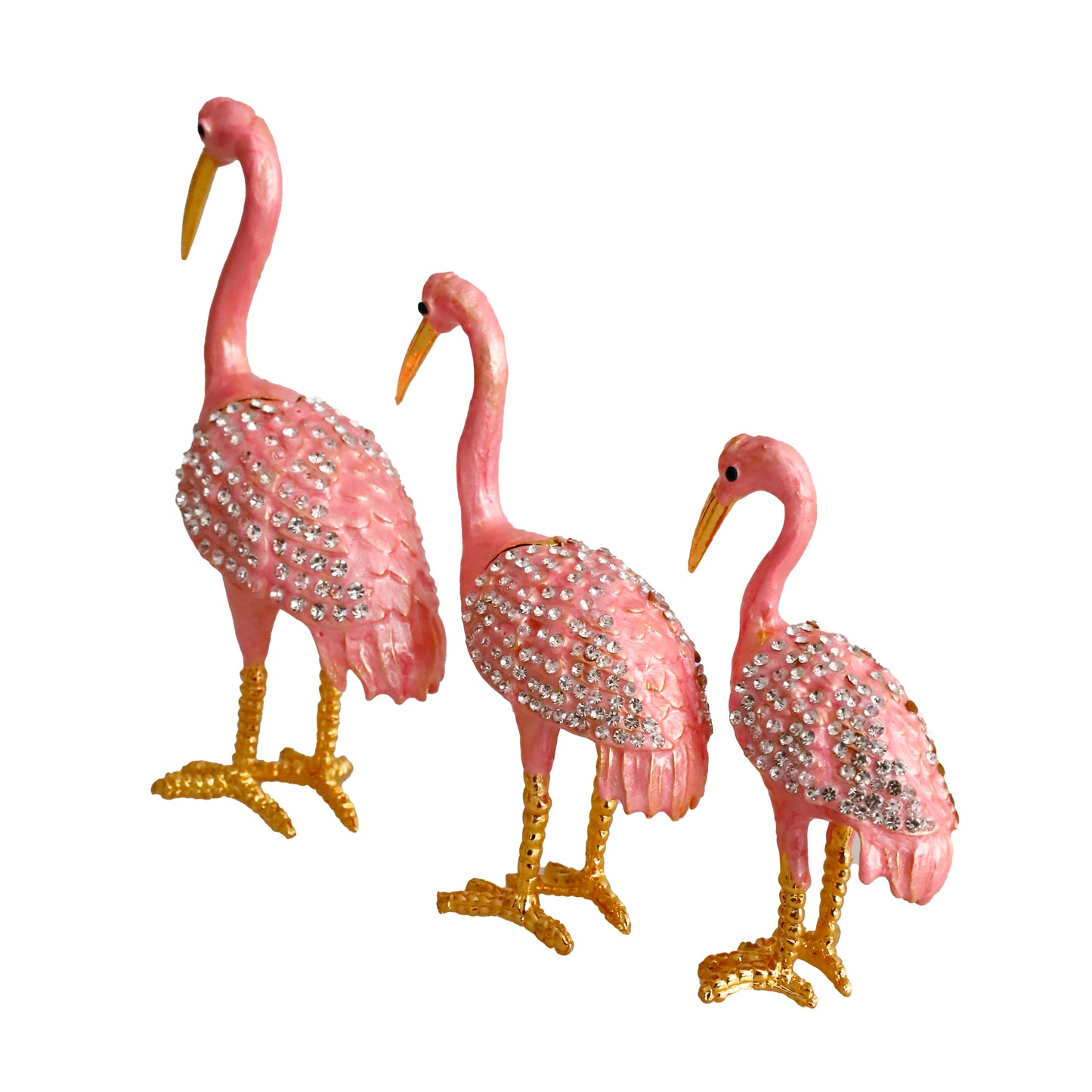 "Kristal Taş İşlemeli Metal Flamingo Ailesi - Şık ve Dekoratif Ürün"