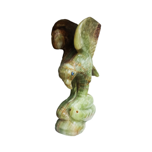 Oniks Doğal Taş Kartal Figürü - Yılan Kaide Üzerine Zarif Ev ve Ofis Dekoru