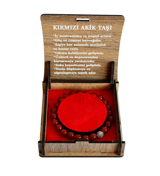 Kırmızı Akik Doğal Taş Bileklik – Enerji Dengeleyici, Şık ve Özgün Tasarım