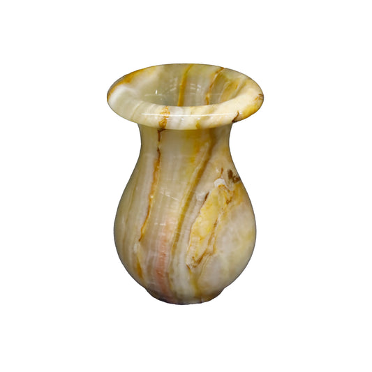 Doğal Oniks Taş Lale Vazo – Şık ve Dekoratif El İşçiliği - 12 cm.