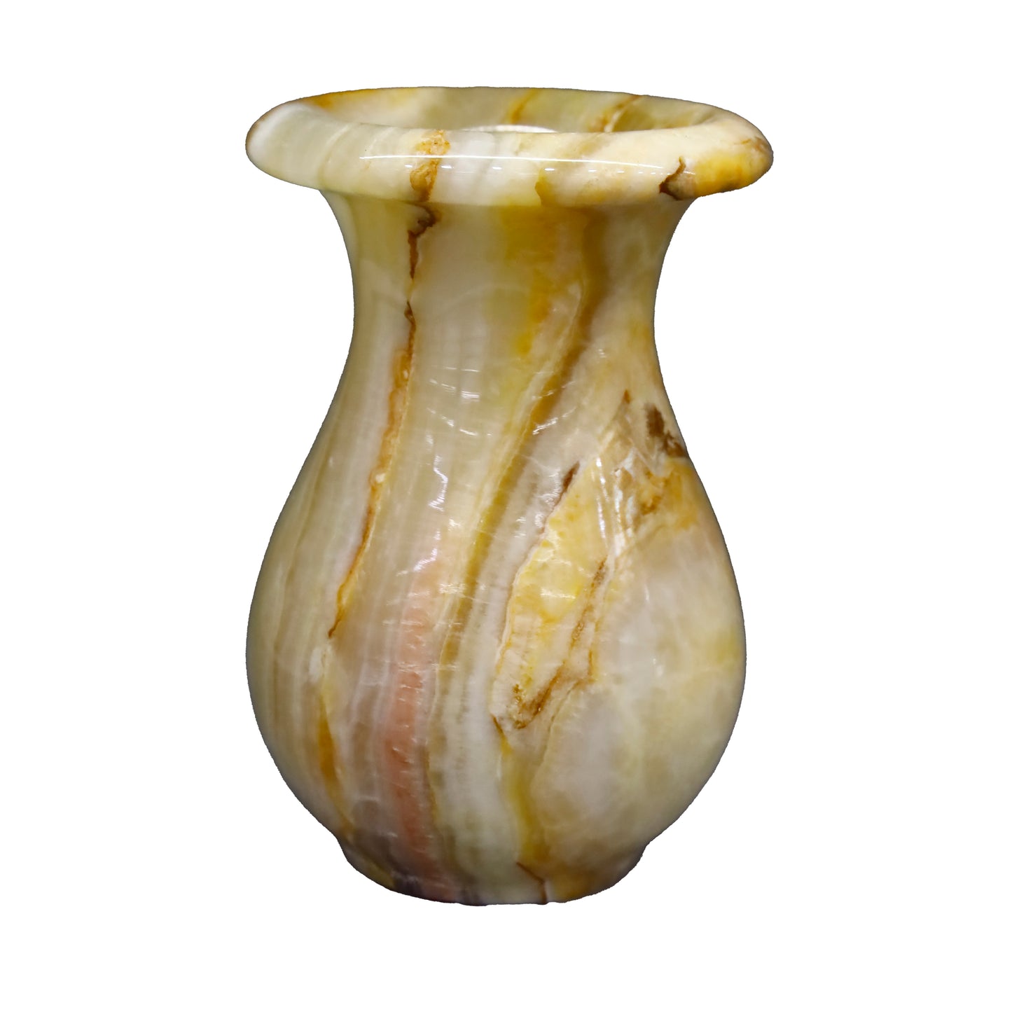 Doğal Oniks Taş Lale Vazo – Şık ve Dekoratif El İşçiliği - 12 cm.