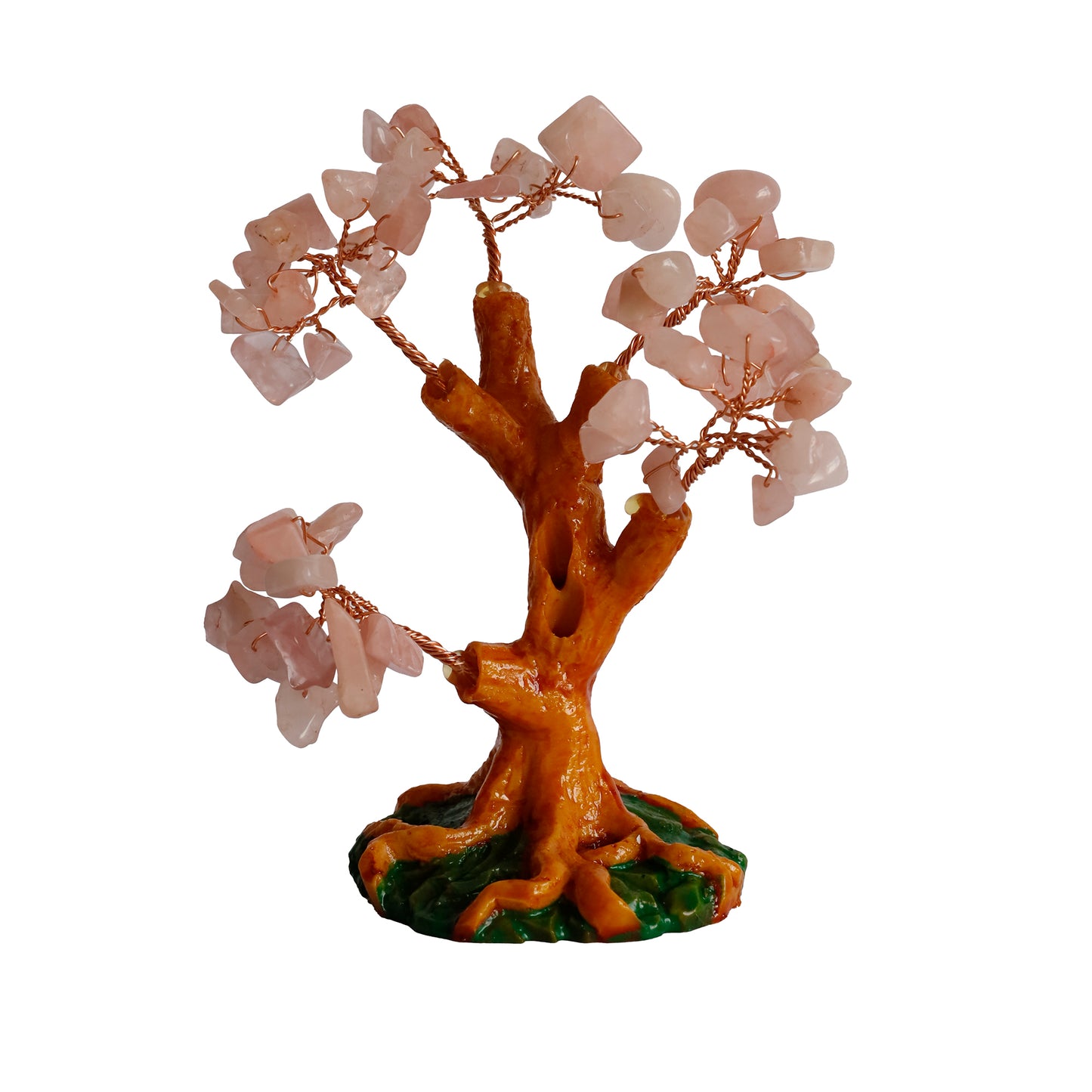 Pembe Kuvars Doğal Taşlı Hayat Ağacı Biblo - 16x14 cm El Yapımı Enerji Dekoru
