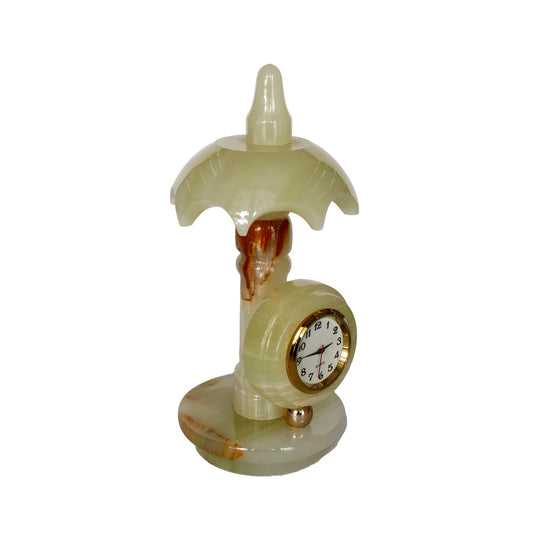 "Doğal Oniks Taş Şemsiye Saat - Dekoratif Masa Saati, Hediye Edilebilir Şık Tasarım"