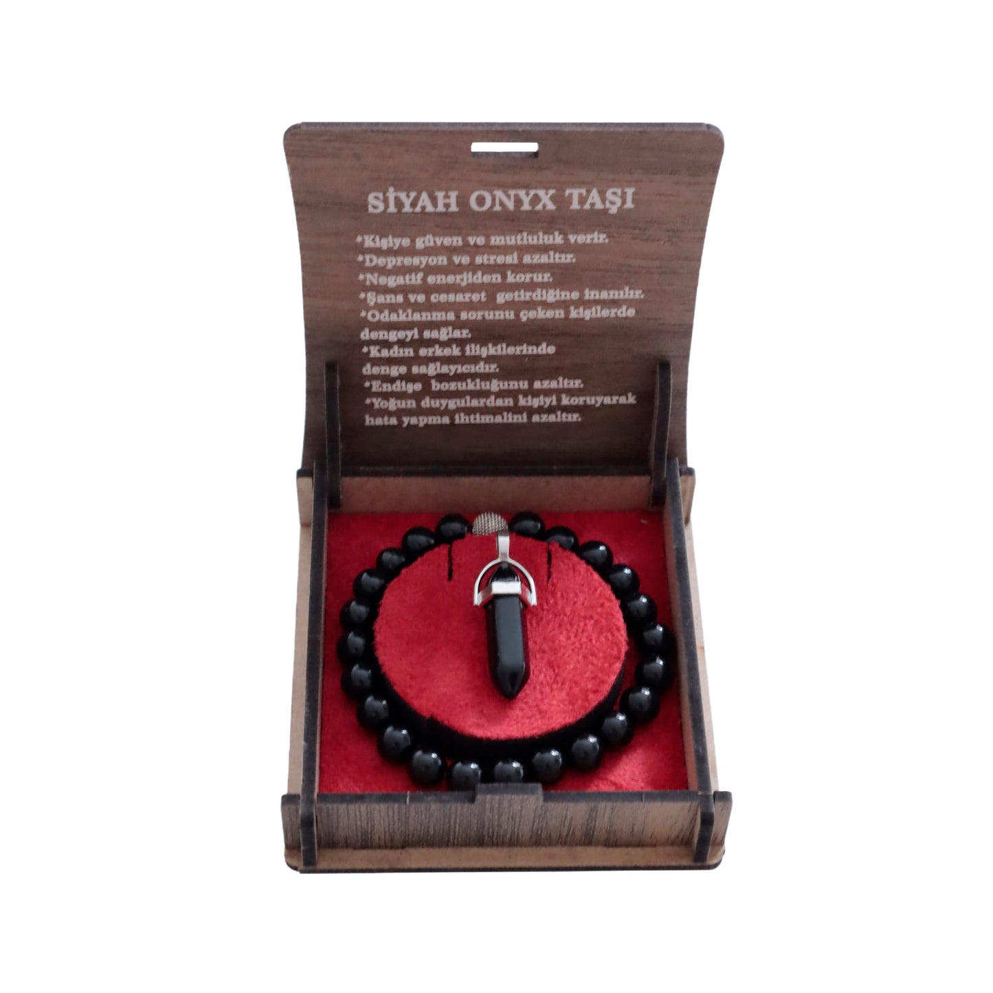 "Siyah Oniks Bileklik ve Kolye Seti – 8 mm Doğal Taş Şıklığı, Hediye Kutusunda"