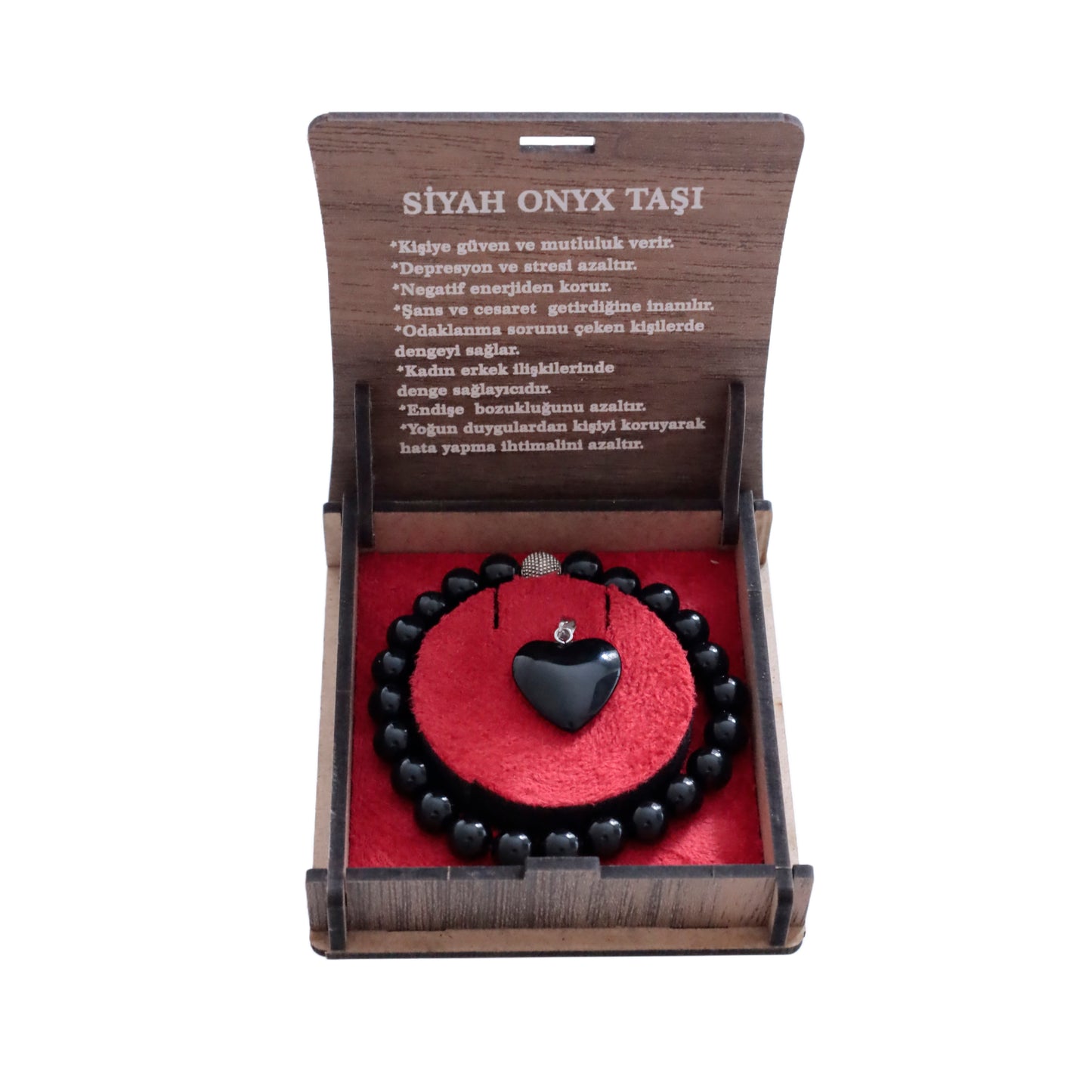 "Siyah Oniks Bileklik ve Kolye Seti – 8 mm Doğal Taş Şıklığı, Hediye Kutusunda"