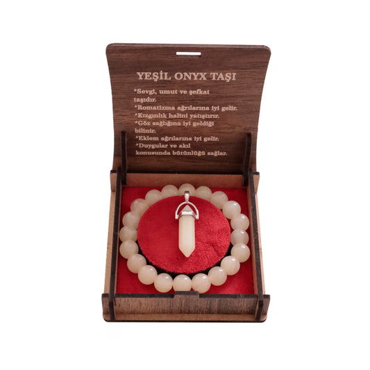 Doğal Yeşil Oniks Taşı Bileklik ve Kolye Seti - El Yapımı Zarif Tasarım