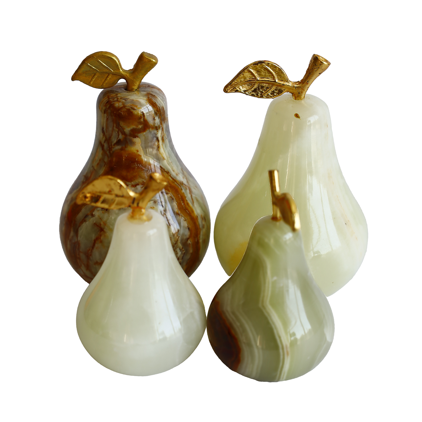 Onyx Natural Stone Pear Figurine Set | 4-Piece Decorative Figurine Set in 2.3" and 1.5" Sizes | Handmade, Unique, Luxury Table and Home Decor