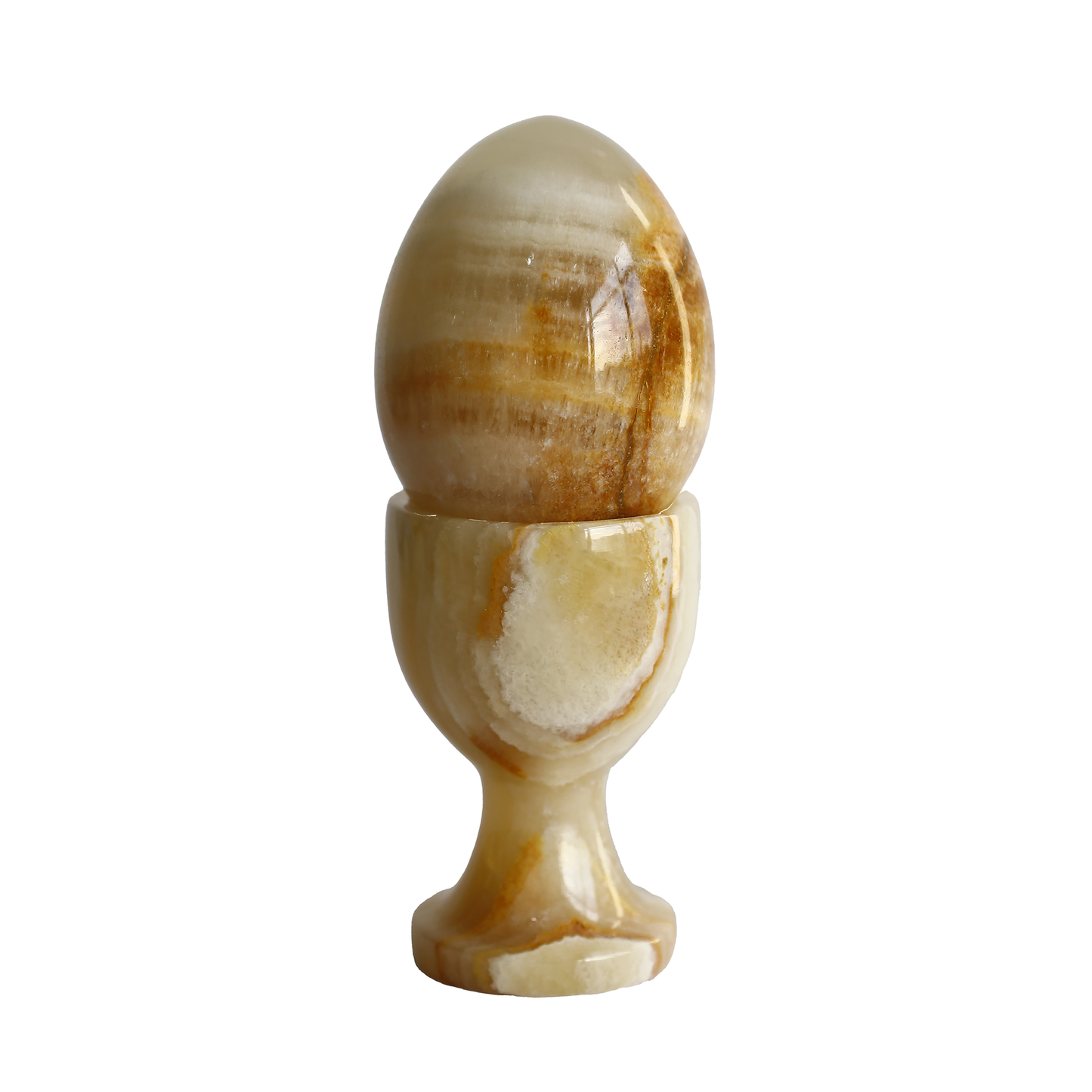 Honey Onyx Natural Stone Egg and Goblet Set – Handmade, Decorative Feng Shui Ornament, Elegant Table and Office Decor