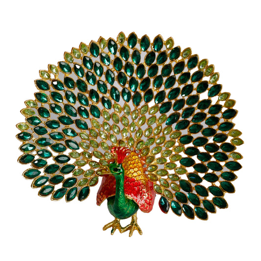 Kristal Taşlı Metal Tavus Kuşu Biblo – El İşçiliği Dekoratif Figür – 17x16 cm – Lüks Ev & Ofis Süs Eşyası