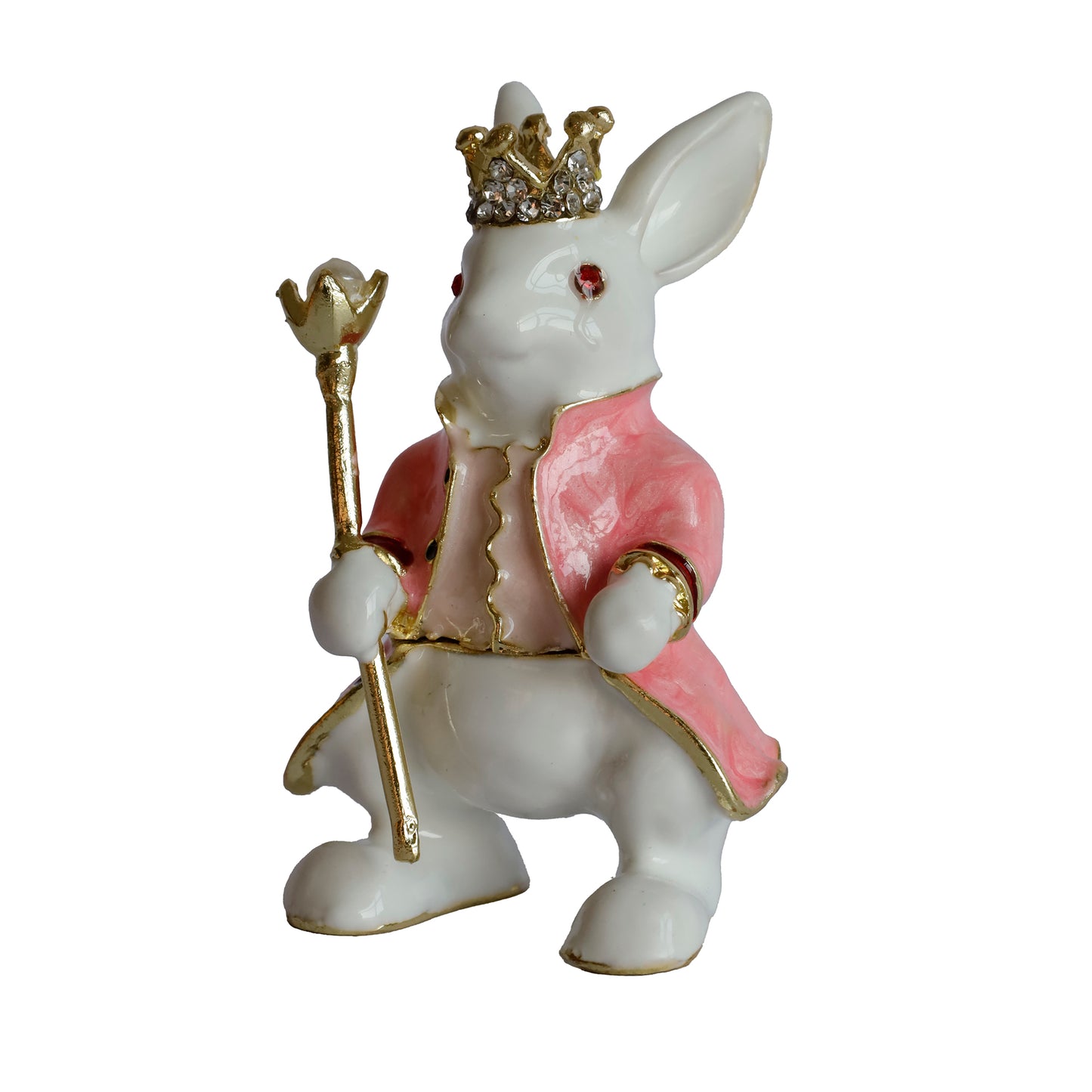 Dekoratif Kral Tavşan Biblo, Kristal Taşlı Metal, 7 cm, 4.5 cm, Hediye Kutulu