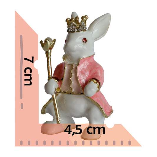 Dekoratif Kral Tavşan Biblo, Kristal Taşlı Metal, 7 cm, 4.5 cm, Hediye Kutulu