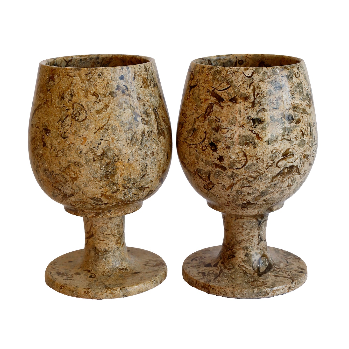 Fosilli Doğal Taş Kadeh Takımı – 3,5 İnç El Yapımı Şık Dekoratif Bardak Seti (2’li – 6’lı)