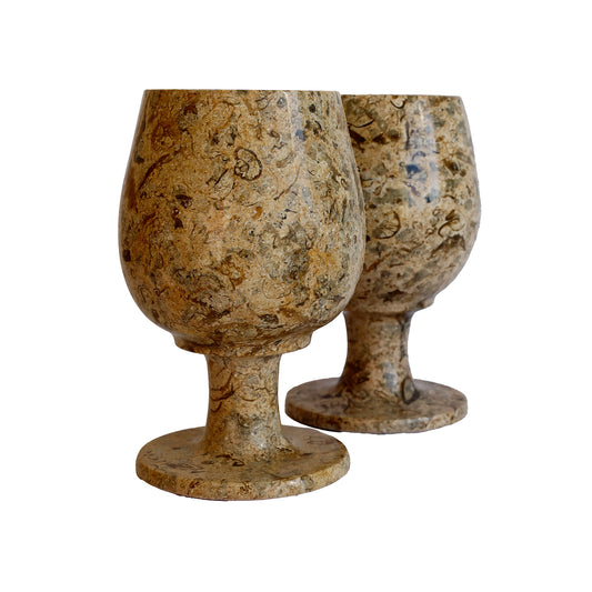 Fosilli Doğal Taş Kadeh Takımı – 3,5 İnç El Yapımı Şık Dekoratif Bardak Seti (2’li – 6’lı)