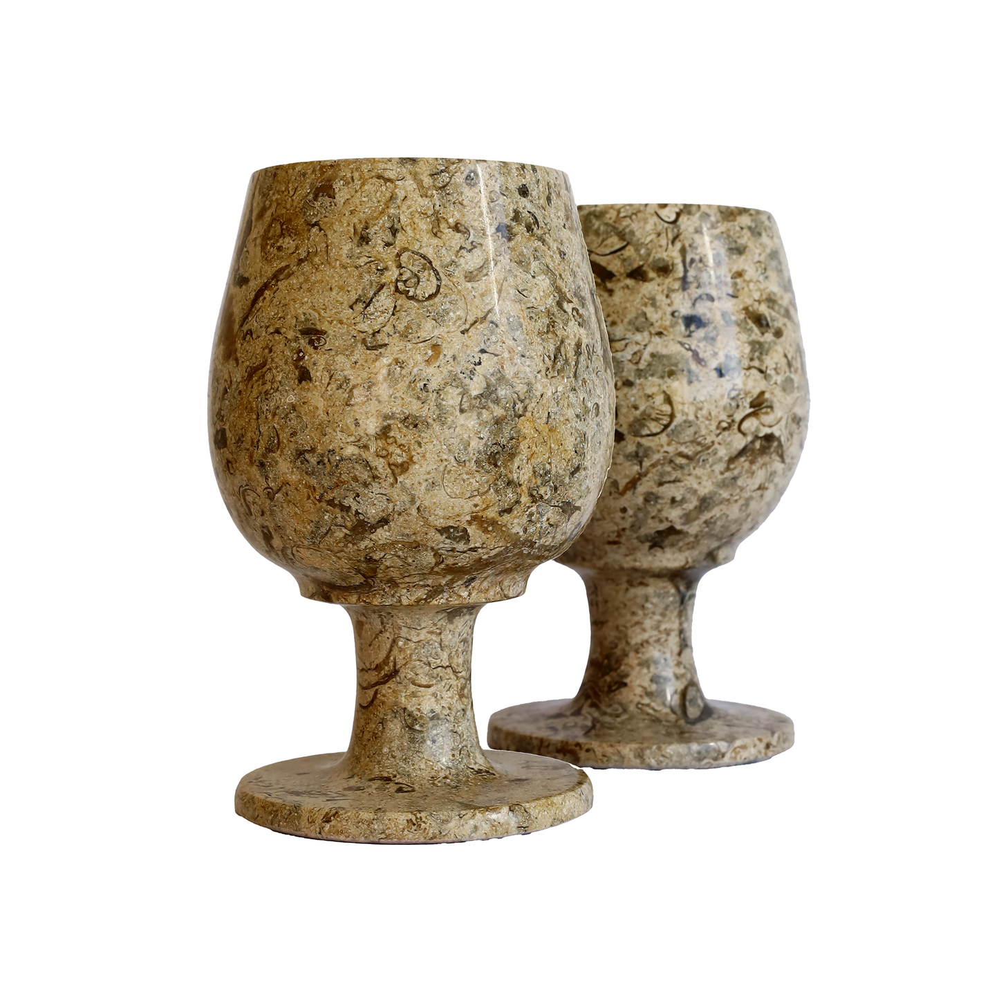 Fosilli Doğal Taş Kadeh Takımı – 3,5 İnç El Yapımı Şık Dekoratif Bardak Seti (2’li – 6’lı)