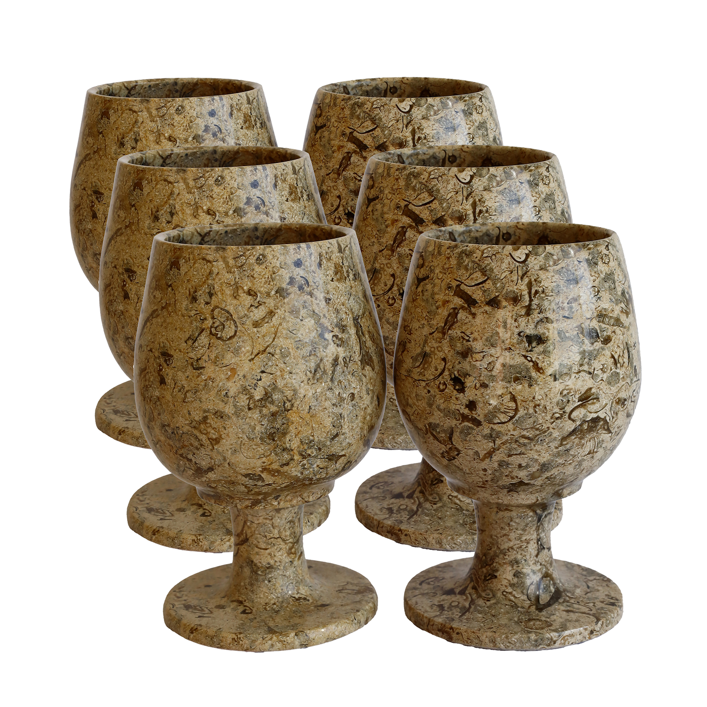 Fosilli Doğal Taş Kadeh Takımı – 3,5 İnç El Yapımı Şık Dekoratif Bardak Seti (2’li – 6’lı)