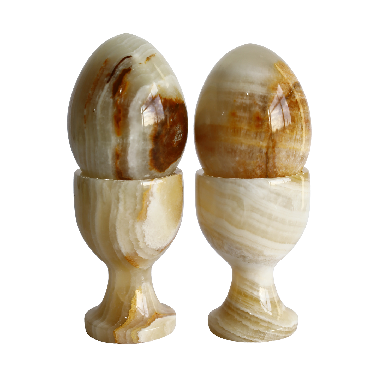 Honey Onyx Natural Stone Egg and Goblet Set – Handmade, Decorative Feng Shui Ornament, Elegant Table and Office Decor
