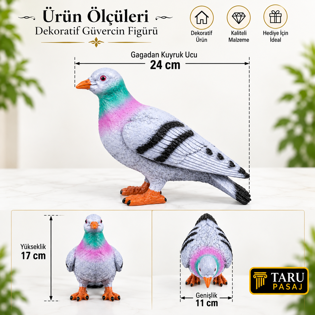 Canlı Boy Güvercin Biblo Polyester Dekoratif Heykel Hediyelik Ev Ofis Bahçe Dekoru 24 cm